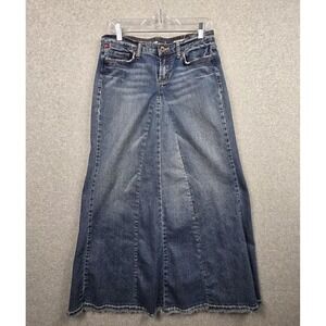 IT Jeans Star Skirt Womens 29 Blue Denim A Line Long Raw Hem Distressed Stretch